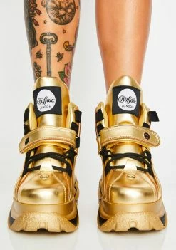Buffalo London Platforms Gold Classic High Nappa Leather Sneakers