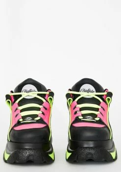 Buffalo London Platforms Fuchsia Neon Classic Low Leather Sneakers