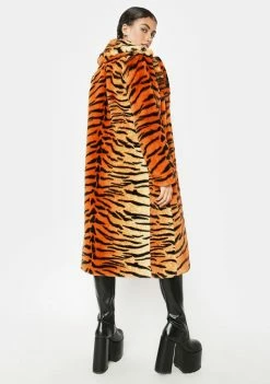 Girlfriend Material Orange Tiger Kai Faux Fur Coat Faux Fur Coats