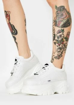 Buffalo London Platforms White Glitter Classic Low Leather Sneakers