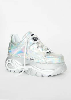 Buffalo London Holographic Silver Classic Low Leather Sneakers