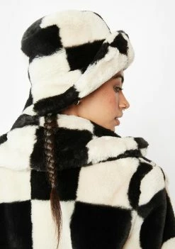 Girlfriend Material Checkered Bertie Faux Fur Bucket Hat Hats