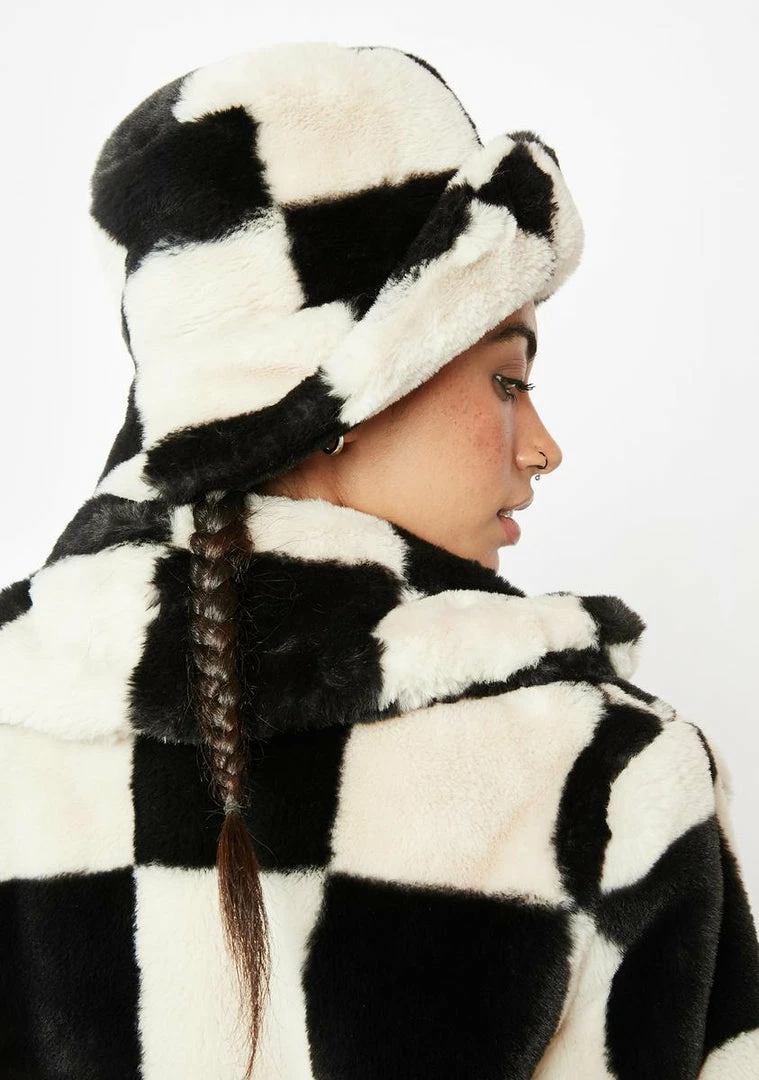Girlfriend Material Checkered Bertie Faux Fur Bucket Hat Hats