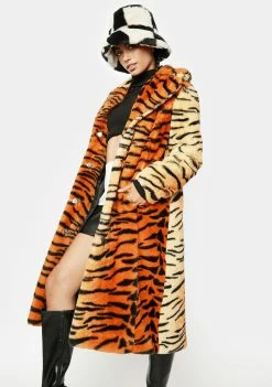 Girlfriend Material Orange Tiger Kai Faux Fur Coat Faux Fur Coats