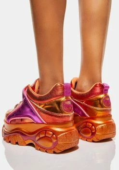 Buffalo London Orange Metallic Classic Low Platform Sneakers