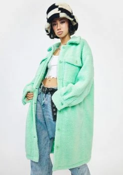 Girlfriend Material Mint Green Sander Teddy Jacket Outerwear