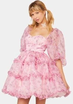 Fanciful Doll Bouquet Floral Petticoat Mini Dress
