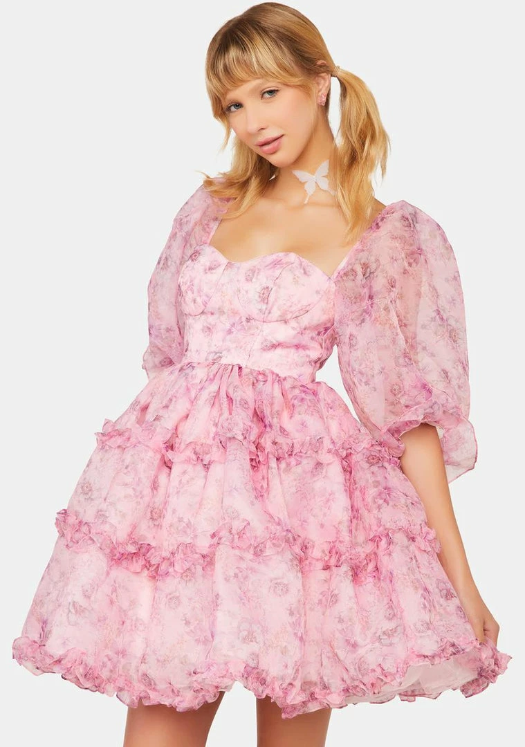 Fanciful Doll Bouquet Floral Petticoat Mini Dress
