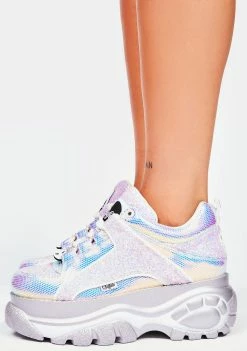 Buffalo London Holographic Glitter Classic Low Leather Platform Sneakers