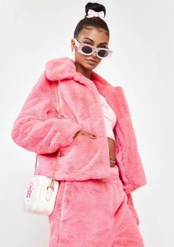 Girlfriend Material Pink Jax Cropped Faux Fur Jacket Outerwear