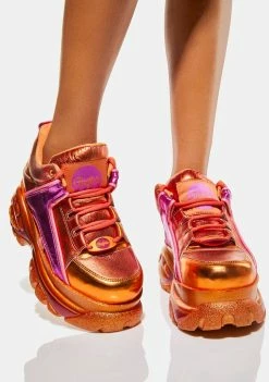 Buffalo London Orange Metallic Classic Low Platform Sneakers