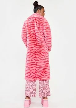 Girlfriend Material Pink Tiger Kai Faux Fur Coat Outerwear