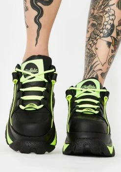 Buffalo London Black Neon Classic Low Leather Sneakers