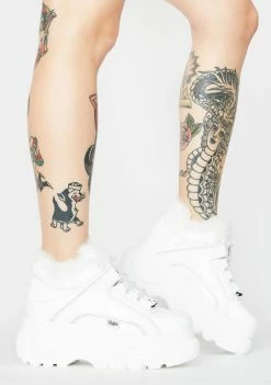 Buffalo London Classic Fur Lined Patent Sneakers Platforms