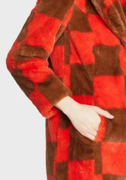 Girlfriend Material Checkerboard Kai Faux Fur Coat Faux Fur Jacket