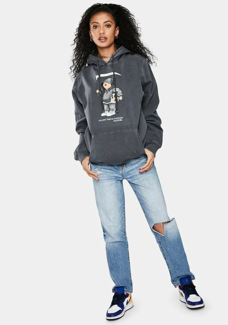 No Hours Solo Bear Graphic Hoodie Tops