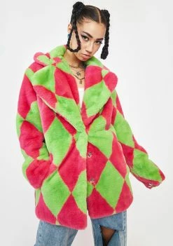 Girlfriend Material Argyle Hendrix Faux Fur Coat