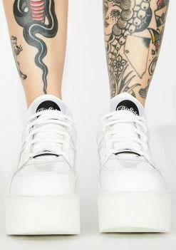 Buffalo London White Rising Towers Patent Sneakers Platforms