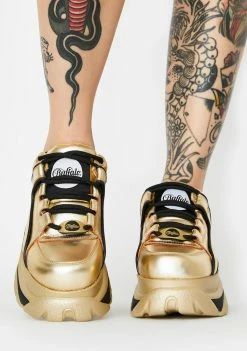 Buffalo London Platforms Gold Metallic Classic Low Leather Sneakers