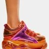Buffalo London Orange Metallic Classic Low Platform Sneakers