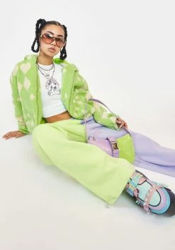 Girlfriend Material Mint Argyle Noel Teddy Jacket Outerwear
