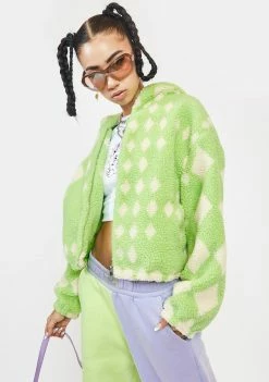 Girlfriend Material Mint Argyle Noel Teddy Jacket Outerwear