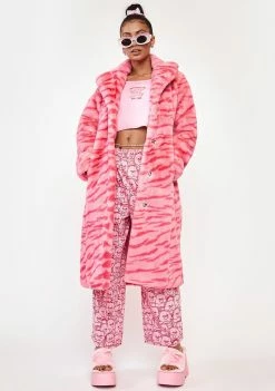 Girlfriend Material Pink Tiger Kai Faux Fur Coat Outerwear