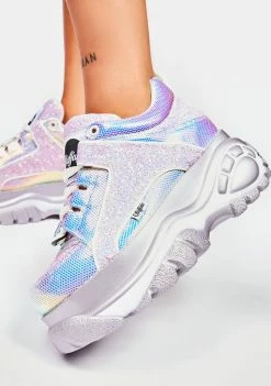 Buffalo London Holographic Glitter Classic Low Leather Platform Sneakers