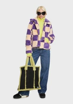 Girlfriend Material Jax Checkerboard Faux Fur Jacket