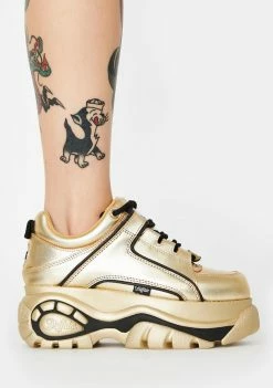 Buffalo London Platforms Gold Metallic Classic Low Leather Sneakers