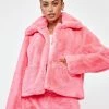 Girlfriend Material Pink Jax Cropped Faux Fur Jacket Outerwear