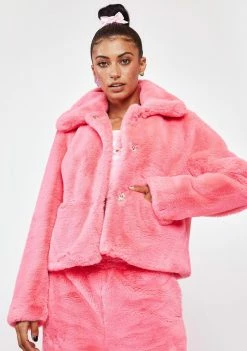 Girlfriend Material Pink Jax Cropped Faux Fur Jacket Outerwear