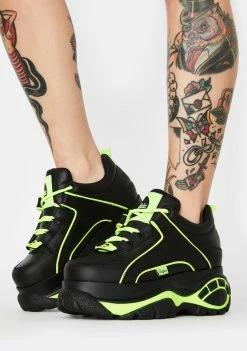 Buffalo London Black Neon Classic Low Leather Sneakers