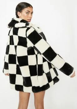 Girlfriend Material Outerwear Checkered Hendrix Faux Fur Coat