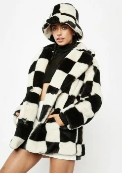Girlfriend Material Outerwear Checkered Hendrix Faux Fur Coat