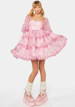 Fanciful Doll Bouquet Floral Petticoat Mini Dress