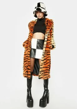 Girlfriend Material Orange Tiger Kai Faux Fur Coat Faux Fur Coats