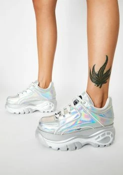 Buffalo London Holographic Silver Classic Low Leather Sneakers