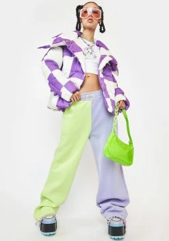 Girlfriend Material Outerwear Purple Checkerboard Puffer Jacket