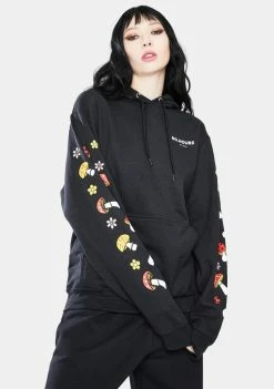 No Hours Tops Black Shroom Graphic Hoodie