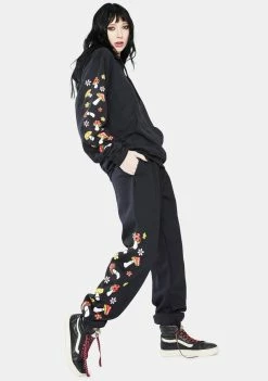 No Hours Black Shroom Graphic Sweatpants Bottoms