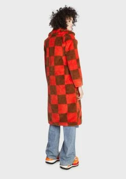 Girlfriend Material Checkerboard Kai Faux Fur Coat Faux Fur Jacket