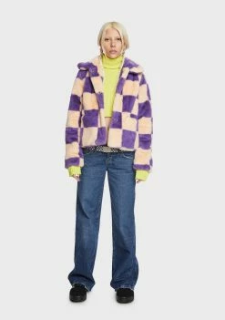 Girlfriend Material Jax Checkerboard Faux Fur Jacket