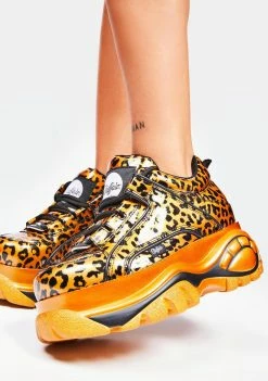 Buffalo London Leopard Patent Classic Low Leather Platform Sneakers Platforms