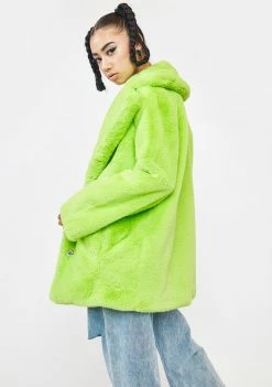 Girlfriend Material Outerwear Lime Green Hendrix Faux Fur Coat