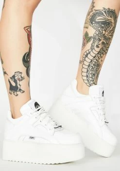 Buffalo London White Rising Towers Patent Sneakers Platforms
