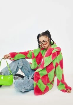 Girlfriend Material Argyle Hendrix Faux Fur Coat