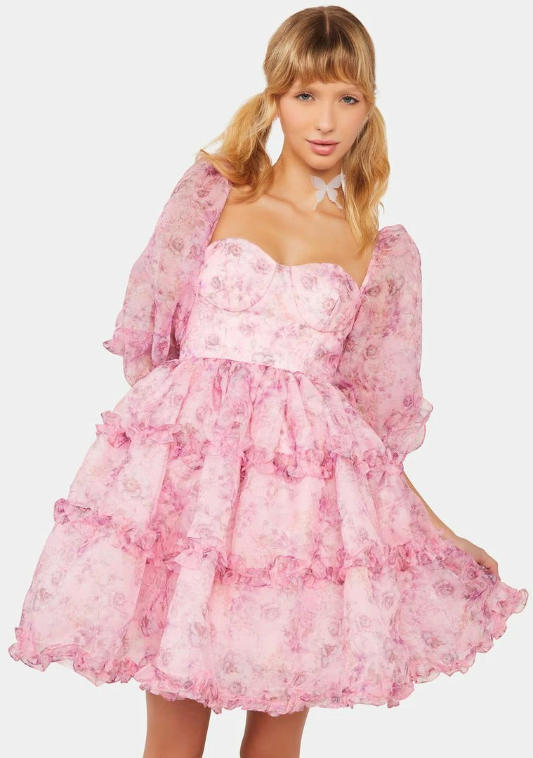 Fanciful Doll Bouquet Floral Petticoat Mini Dress