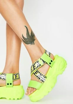 Buffalo London Neon Yellow Bo Platform Sandals Platforms