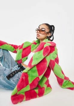 Girlfriend Material Argyle Hendrix Faux Fur Coat